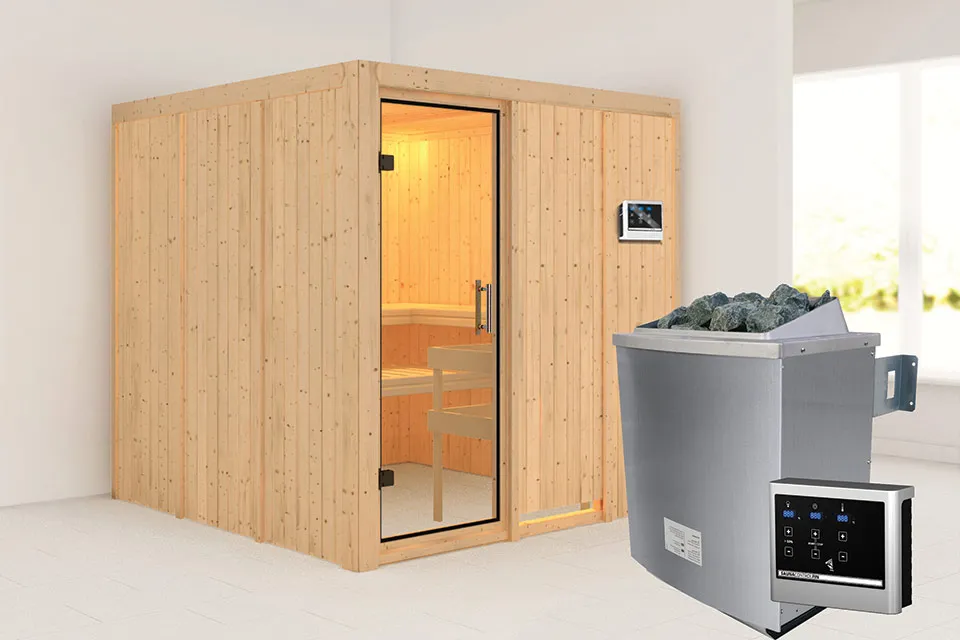 Karibu | Rodin Sauna | Helderglas Deur | Kachel 9 kW Externe Bediening