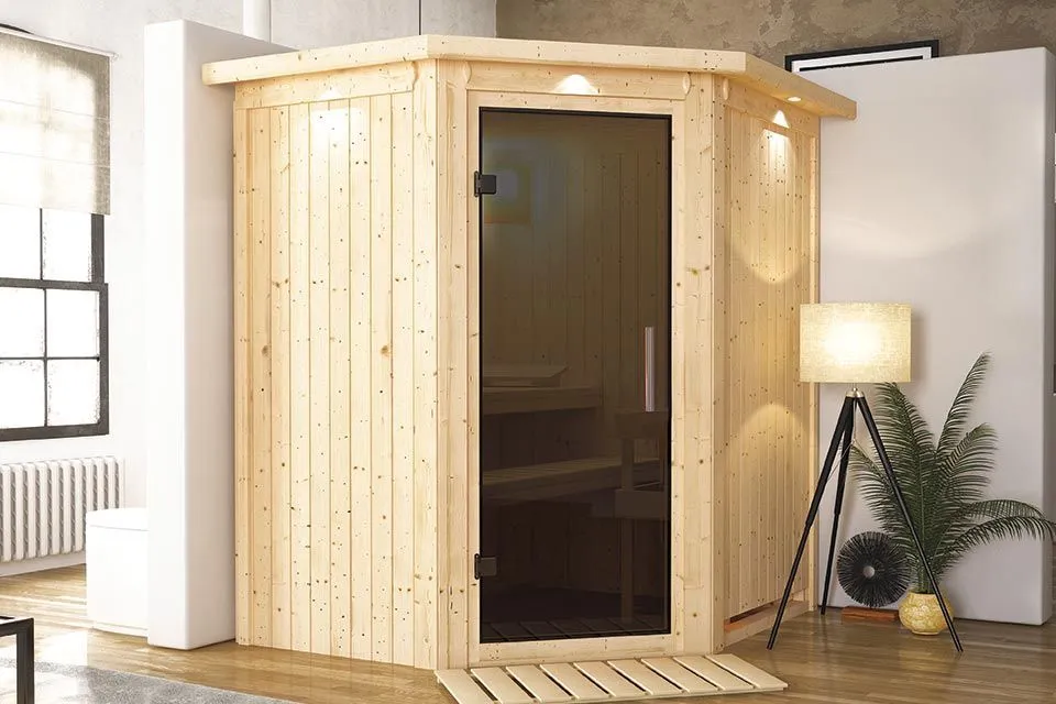 Karibu | Taurin Sauna met Dakkraag | Antracietglas