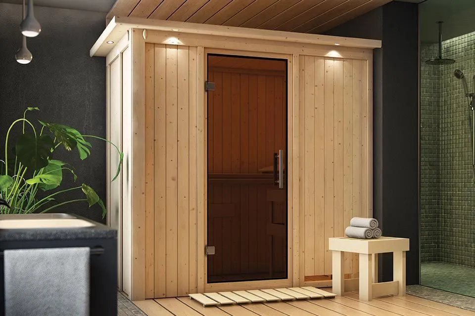 Karibu | Variado Sauna met Dakkraag | Antracietglas