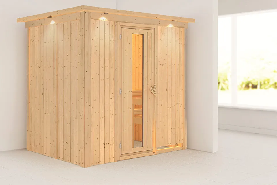 Karibu | Fanja Sauna met Dakkraag | Energiesparende Deur