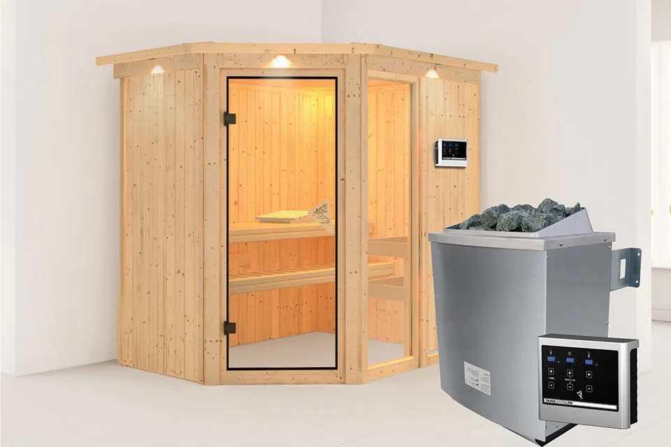 Karibu | Fiona 1 Sauna met Dakkraag | Kachel 9 kW Externe Bediening