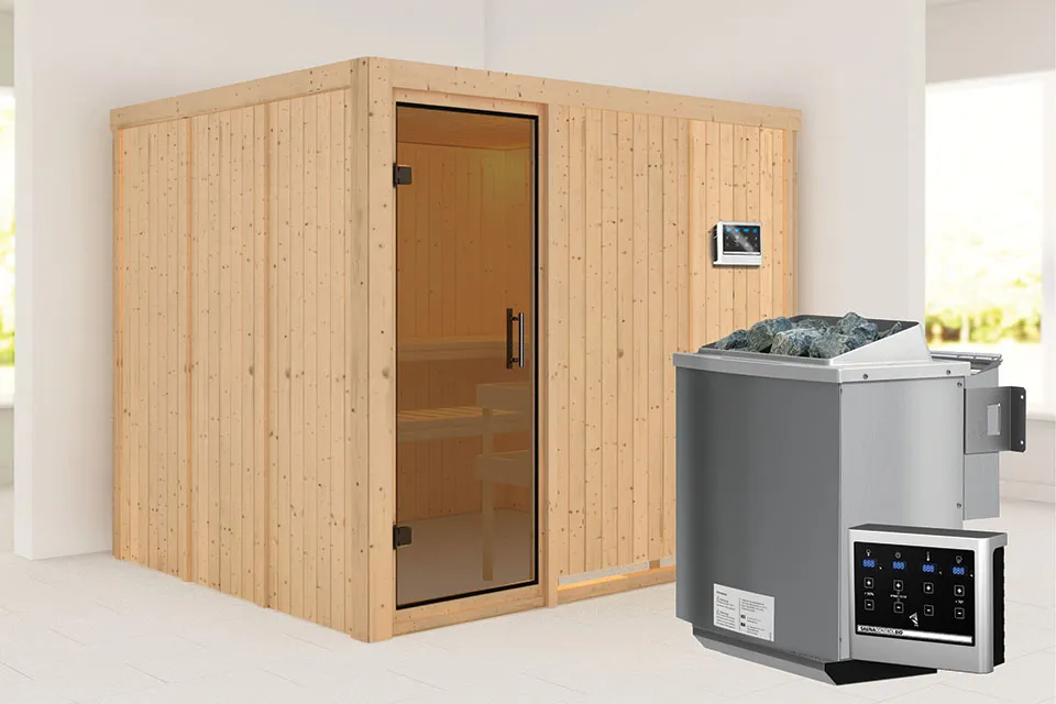 Karibu | Gobin Sauna | Antracietglas | Biokachel 9 kW Externe Bediening