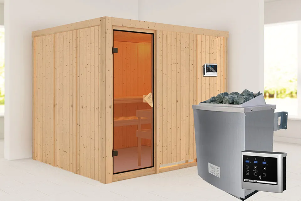 Karibu | Gobin Sauna | Bronzeglas Deur | Kachel 9 kW Externe Bediening