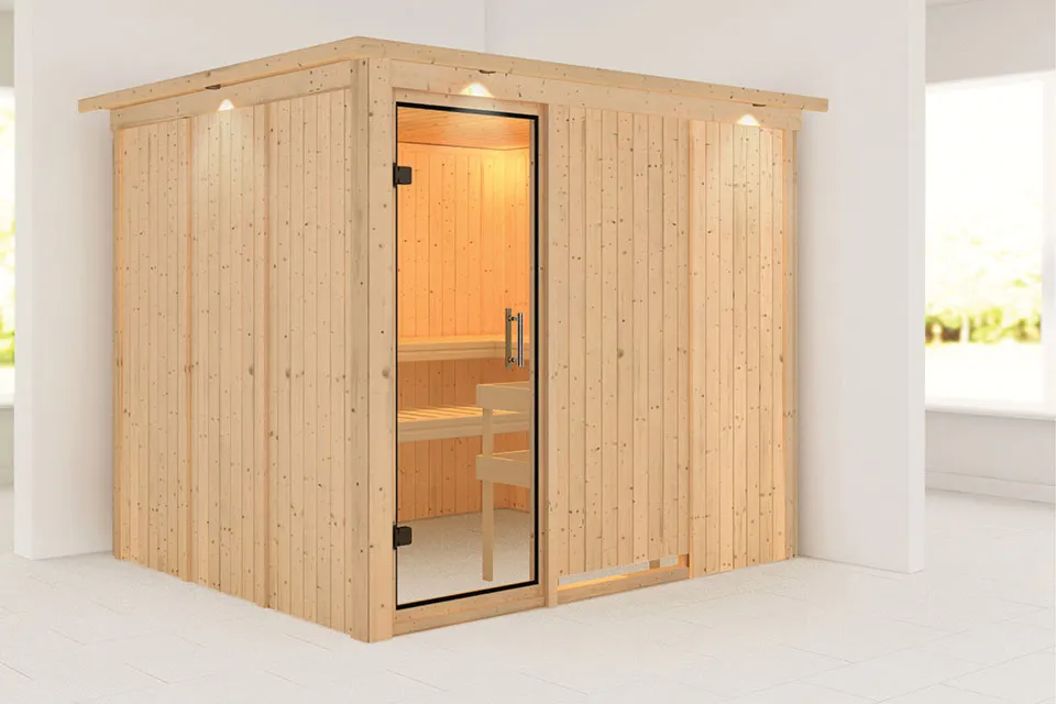 Karibu | Gobin Sauna met Dakkraag | Helderglas Deur