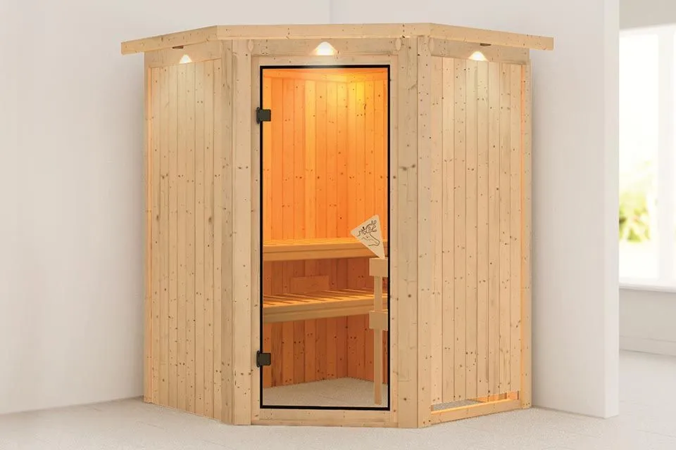 Karibu | Larin Sauna met Dakkraag | Bronzeglas Deur