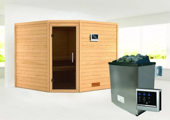 Karibu | Leona Sauna | Antracietglas | Kachel 9 kW Externe Bediening