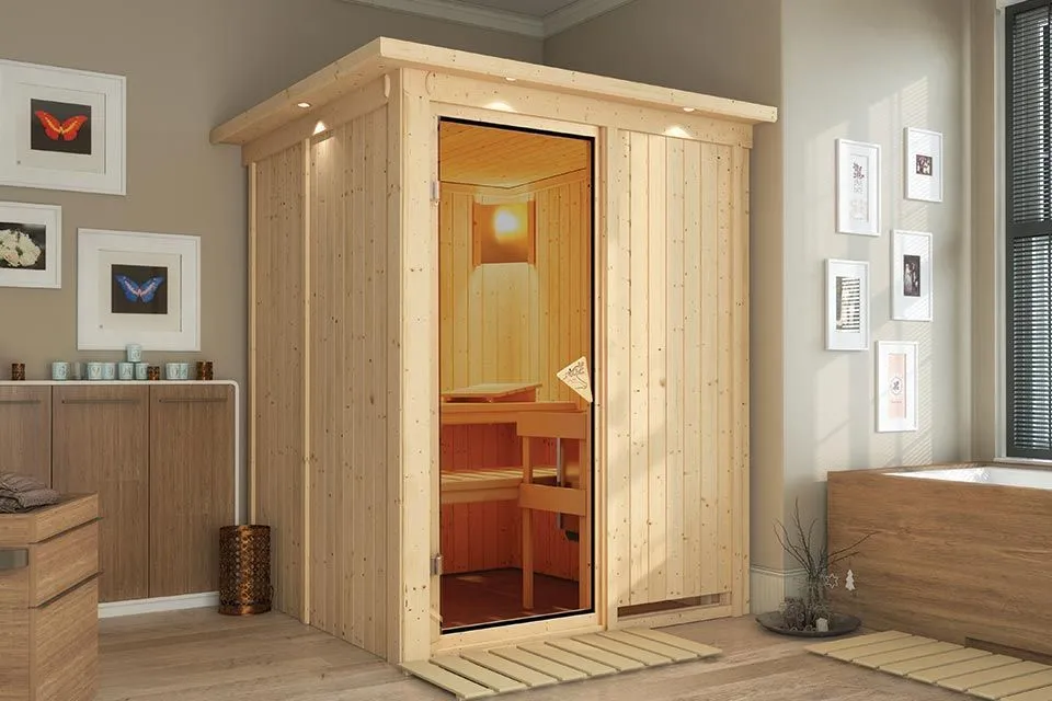 Karibu | Norin Sauna met Dakkraag | Bronzeglas Deur