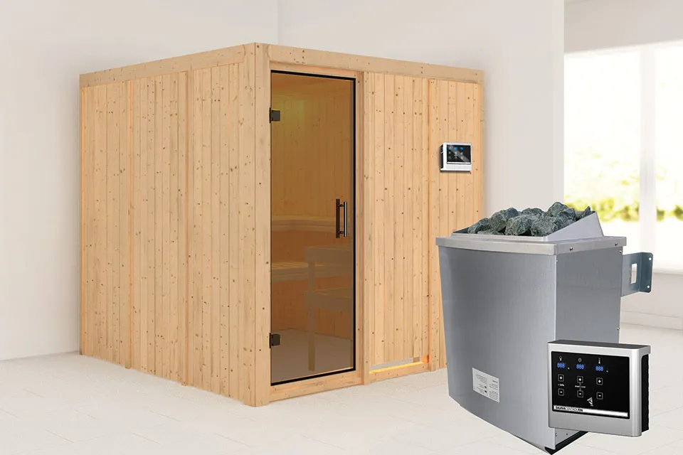 Karibu | Rodin Sauna | Antracietglas | Biokachel 9 kW Externe Bediening