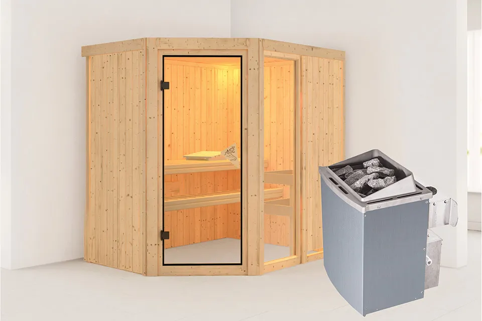 Karibu | Sahib 2 Sauna | Bronzeglas Deur | Kachel 9 kW Geïntegreerde Bediening