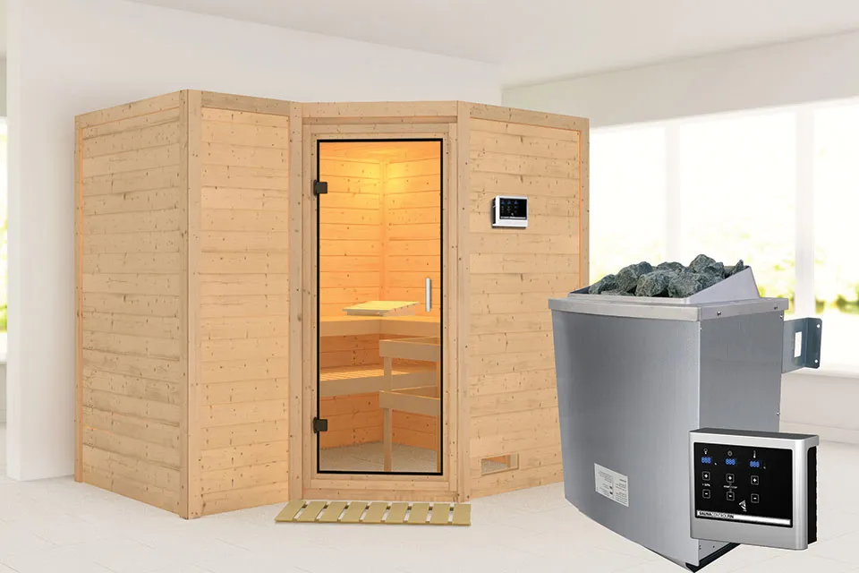 Karibu | Sahib 2 Sauna | Helderglas Deur | Kachel 9 kW Externe Bediening