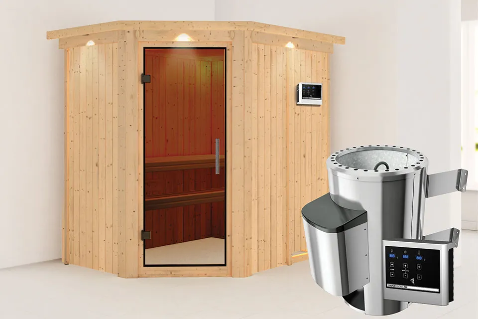 Karibu | Saja Sauna met Dakkraag | Antracietglas | Biokachel 3