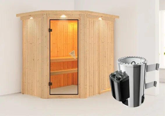 Karibu | Saja Sauna met Dakkraag | Bronzeglas Deur | Kachel 3