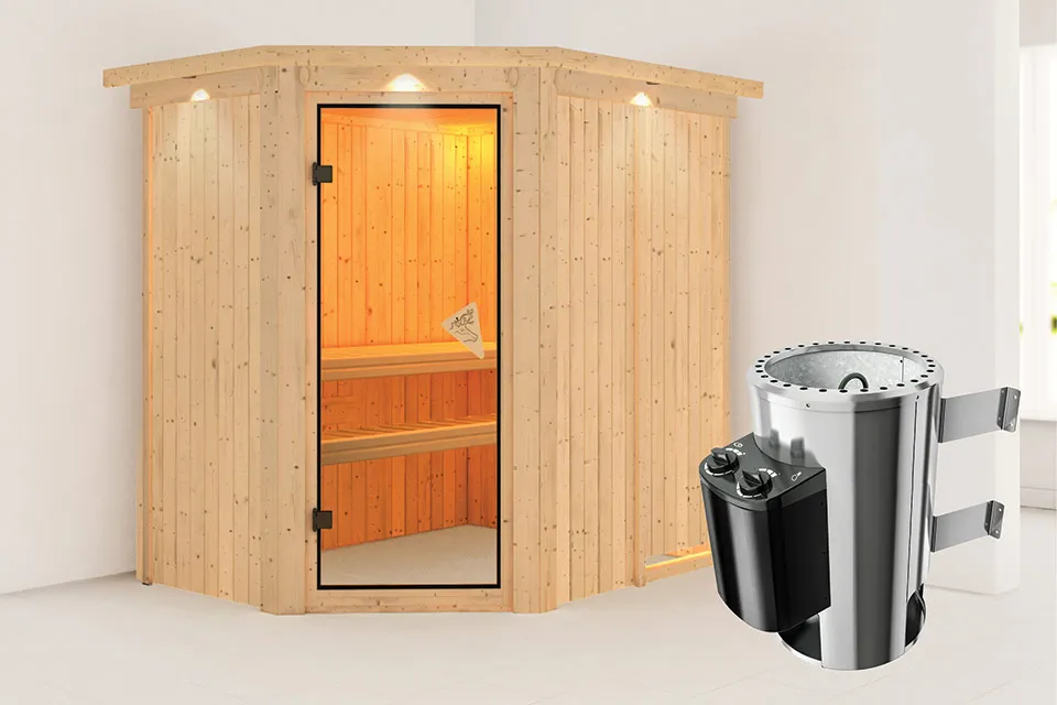 Karibu | Sauna Saja met Dakkraag | Energiesparende Deur | Kachel 3