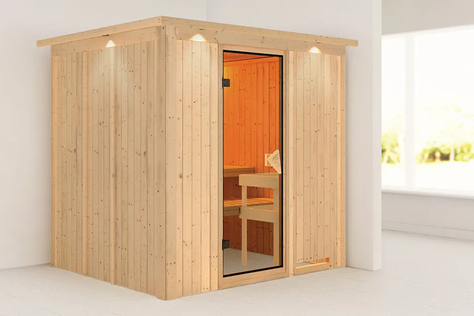 Karibu | Sodin Sauna met Dakkraag | Bronzeglas Deur