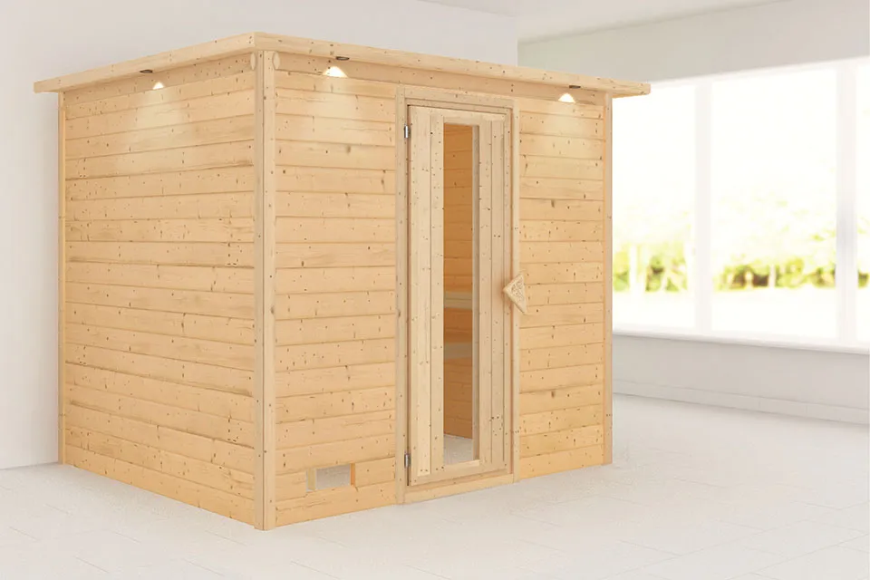 Karibu | Sonara Sauna met Dakkraag | Energiesparende Deur