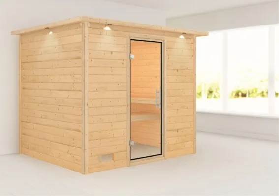 Karibu | Sonara Sauna met Dakkraag | Helderglas Deur