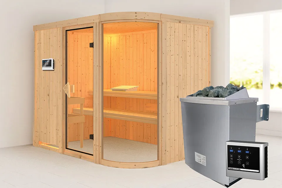 Karibu | Titania 4 Sauna | Bronzeglas Deur | Kachel 9 kW Externe Bediening