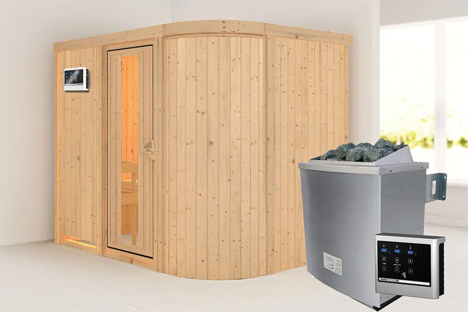 Karibu | Titania 4 Sauna | Energiesparende Deur | Kachel 9 kW Externe Bediening