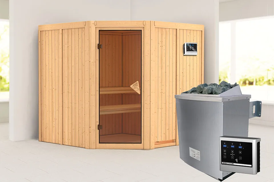 Karibu | Jarin Sauna | Bronzeglas Deur | Kachel 9 kW Externe Bediening