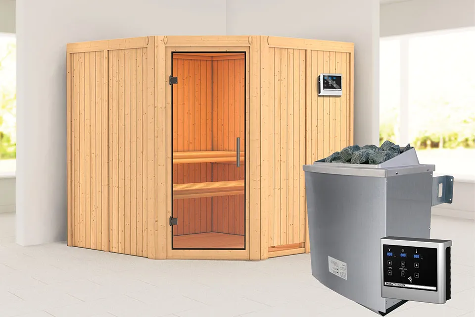 Karibu | Jarin Sauna | Helderglas Deur | Kachel 9 kW Externe Bediening