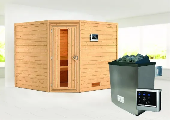 Karibu | Leona Sauna | Energiesparende Deur | Kachel 9 kW Externe Bediening