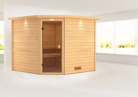 Karibu | Leona Sauna met Dakkraag | Bronzeglas Deur