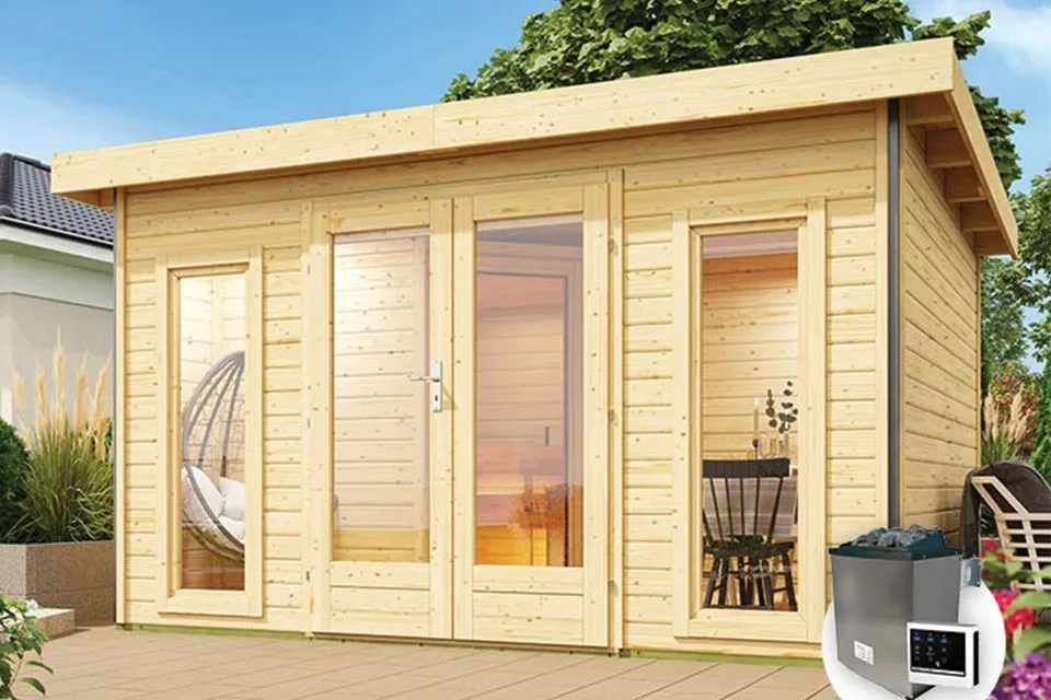 Karibu | Mainburg 2 Sauna Set B | Kachel 9 kW Externe Bediening