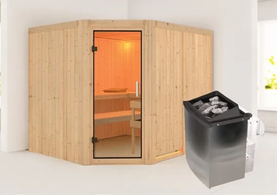 Karibu | Malin Sauna | Helderglas Deur | Kachel 9 kW Geïntegreerde Bediening