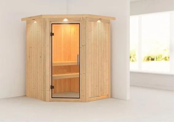 Karibu | Nanja Sauna met Dakkraag | Helderglas Deur