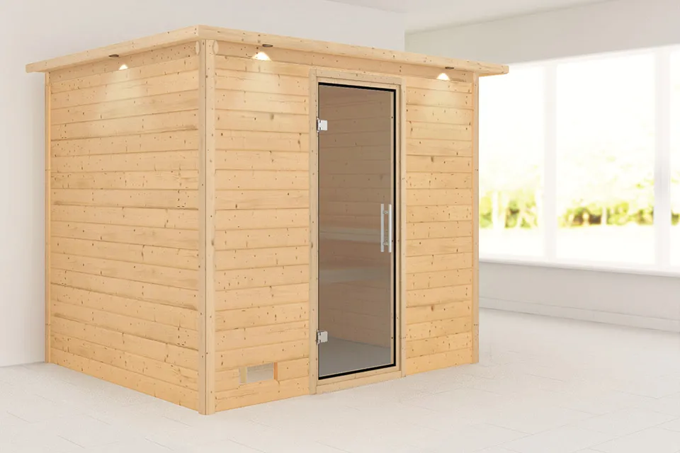 Karibu | Sonara Sauna met Dakkraag | Antracietglas