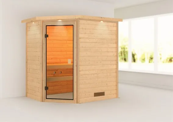 Karibu | Svea Sauna met Dakkraag | Bronzeglas Deur