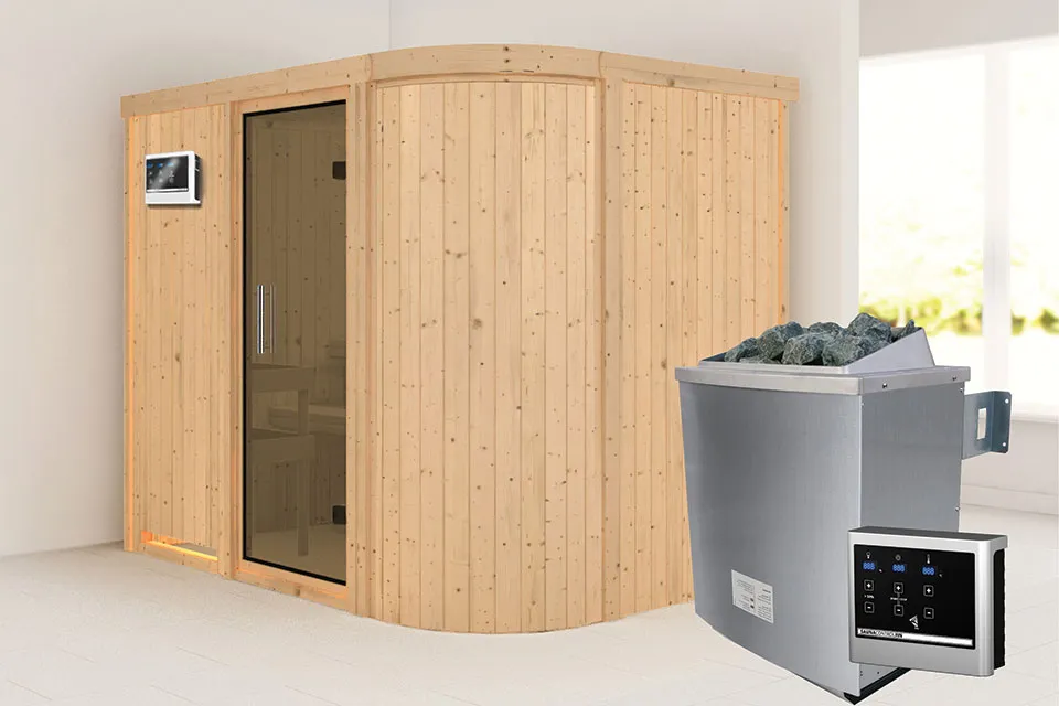 Karibu | Titania 4 Sauna | Antracietglas | Biokachel 9 kW Externe Bediening