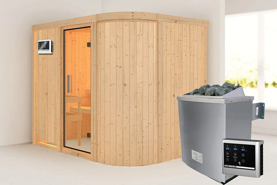 Karibu | Titania 4 Sauna | Helderglas Deur | Biokachel 9 kW Externe Bediening