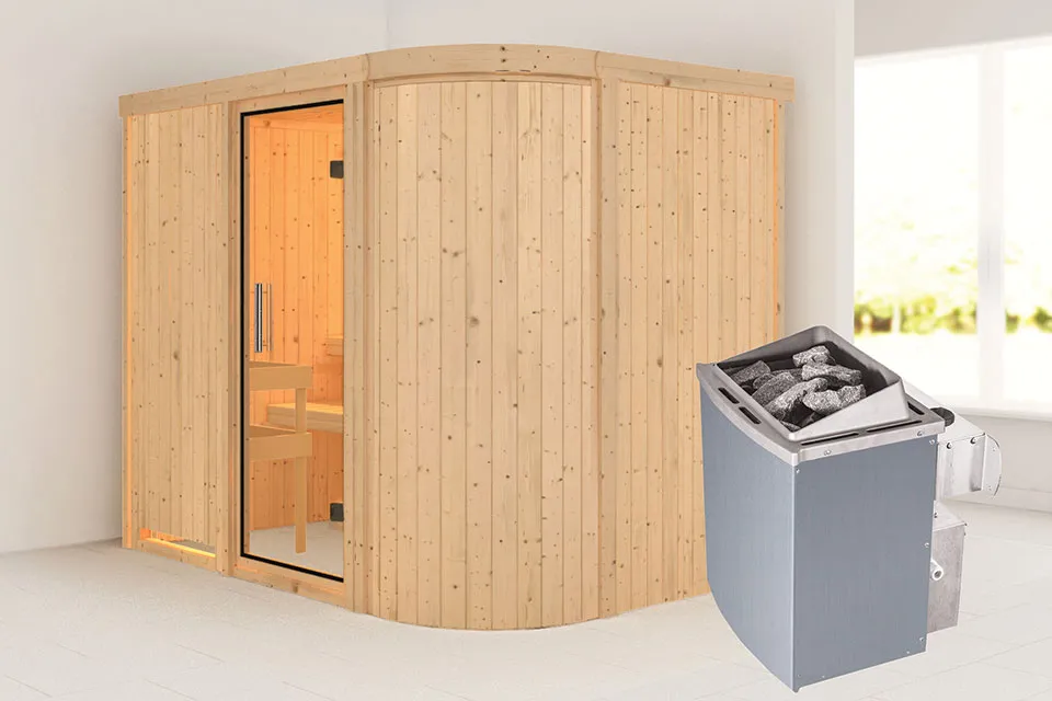 Karibu | Titania 4 Sauna | Helderglas Deur | Kachel 9 kW Geïntegreerde Bediening