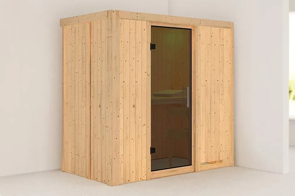 Karibu | Variado Sauna met Dakkraag | Antracietglas Deur | Kachel 9 kW Geïntegreerde Bediening