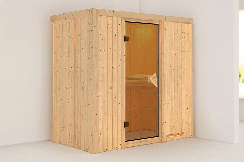 Karibu | Variado Sauna met Dakkraag | Bronzeglas Deur | Kachel 9 kW Externe Bediening