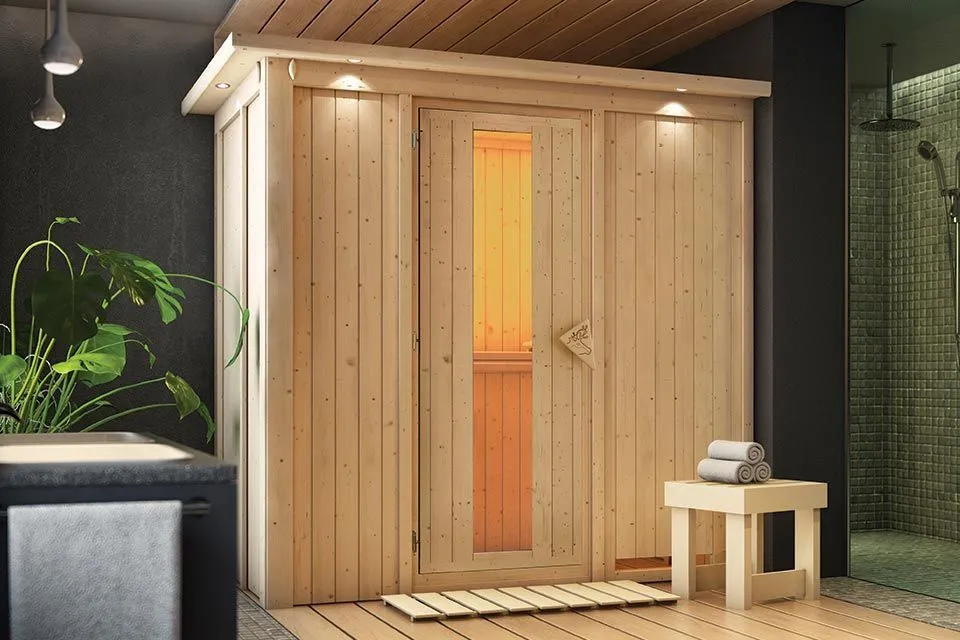 Karibu | Variado Sauna met Dakkraag | Energiesparende Deur