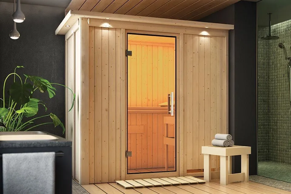 Karibu | Variado Sauna met Dakkraag | Helderglas Deur