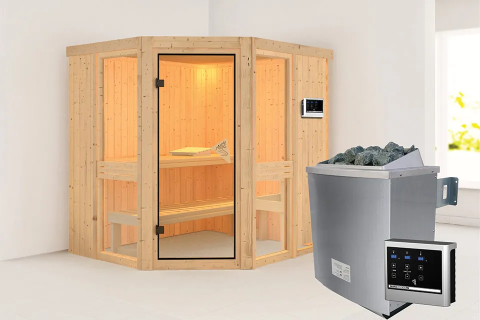 Karibu | Amelia 1 Sauna | Bronzeglas Deur | Kachel 9 kW Externe Bediening