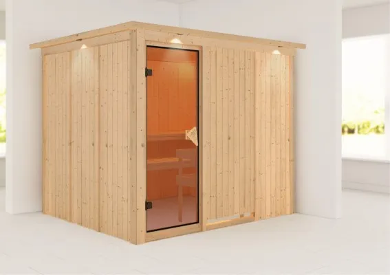 Karibu | Gobin Sauna met Dakkraag | Bronzeglas Deur