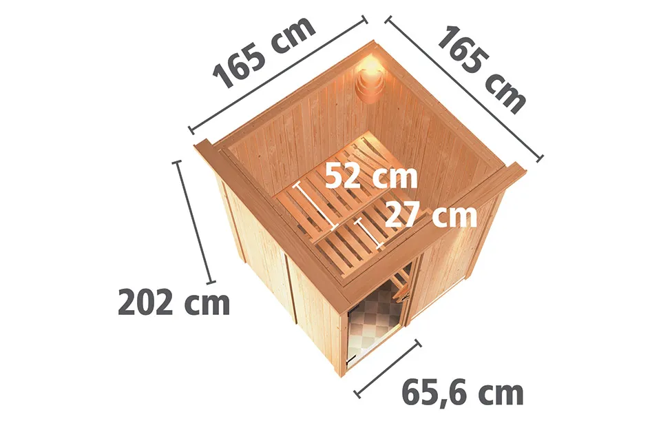 Karibu | Minja Sauna met Dakkraag | Bronzeglas Deur