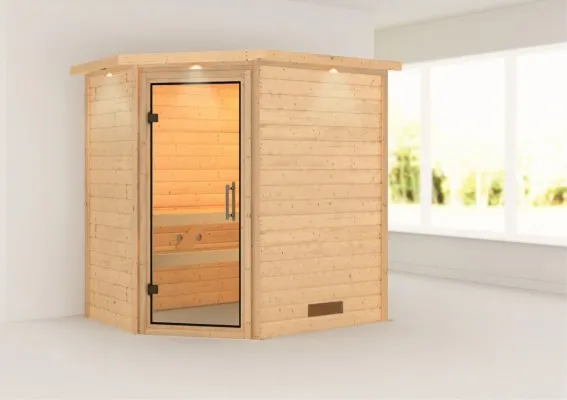 Karibu | Svea Sauna met Dakkraag | Helderglas Deur