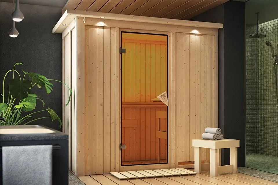 Karibu | Variado Sauna met Dakkraag | Bronzeglas Deur